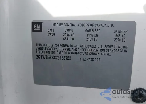 2007 Chevrolet Impala Ls z USA, uszkodzony, nr VIN 2G1WB58K879163723